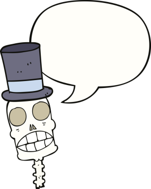 Bir insan tarafından çizilmiş konuşma baloncuğu olan karikatürümsü kafatası.