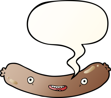 bir insan tarafından çizilmiş, konuşma baloncuklu çizgi film sosisi.