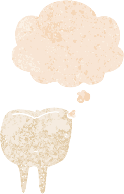 Düşünce baloncuğu ve grunge ile çizgi film dişleri bir insan tarafından çizilmiş rahatsız edilmiş retro dokuma tarzı