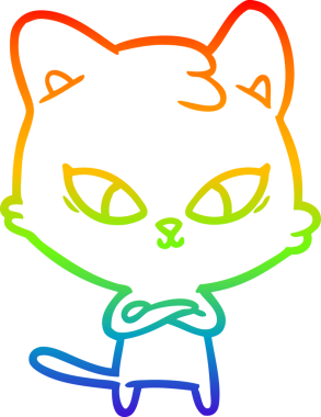 Gökkuşağı gradyan çizgisi bir insan tarafından çizilmiş şirin bir çizgi kedi çizimi