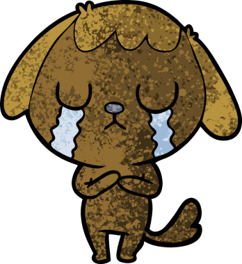 Bir insan tarafından çizilmiş şirin bir çizgi film köpeği ağlıyor.