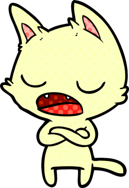 Bir insan tarafından çizilmiş çapraz kollu konuşan bir kedi.