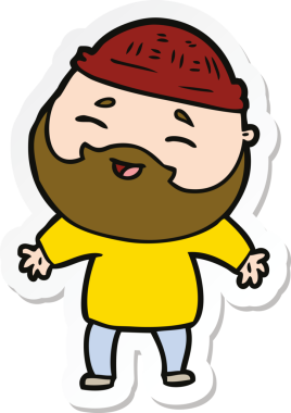 Bir insan tarafından çizilmiş mutlu sakallı bir adamın çıkartması.