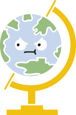 Bir insan tarafından çizilmiş dünyanın düz renkli retro karikatürü