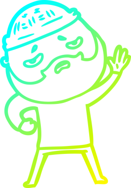 Bir insan tarafından çizilmiş sakallı, endişeli bir çizgi film çizimi.