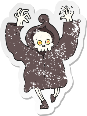 Bir insan tarafından çizilmiş dans eden ölü iskeletinin gerici, sıkıntılı çıkartması.