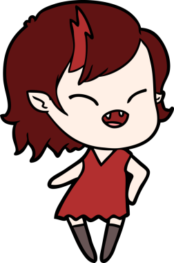 Bir insan tarafından çizilmiş gülen vampir kız çizgi filmi.