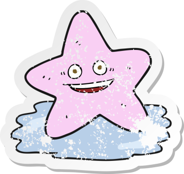 Bir insan tarafından çizilmiş karikatür deniz yıldızının gerilemiş etiketi.