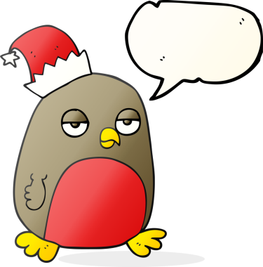 Bir insan tarafından çizilmiş Noel şapkası giyen serbest konuşma balonu karikatürü Robin.