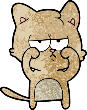 Bir insan tarafından çizilen yorgun çizgi film kedisi.