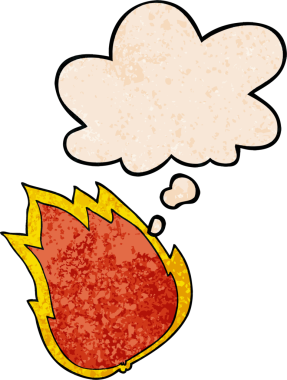 Bir insan tarafından çizilmiş grunge desenli düşünce baloncuklu çizgi film ateşi