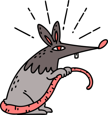 Bir insan tarafından çizilmiş geleneksel dövme stili sinsi bir fare resmi.