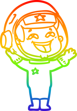 Gökkuşağı gradyan çizgi çizimi Bir insan tarafından çizilmiş gülen astronot