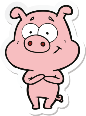 Bir insan tarafından çizilmiş mutlu çizgi film domuzu çıkartması.