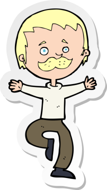 Bir insan tarafından çizilmiş bıyıklı dans eden bir adamın çıkartması.