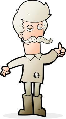 Bir insan tarafından çizilmiş zavallı elbiseli yaşlı bir adam çizgi filmi.