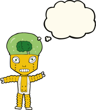 Bir insan tarafından çizilmiş düşünce baloncuğu olan geleceğin robotu.