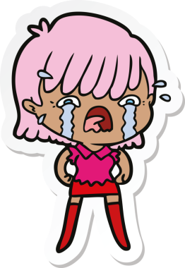 Bir insan tarafından çizilmiş ağlayan bir çizgi film kızına ait etiket.