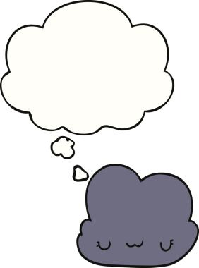 Bir insan tarafından çizilmiş düşünce baloncuklu şirin çizgi film bulutu.