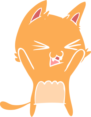 Bir insan tarafından çizilmiş düz renkli çizgi film kedisi.