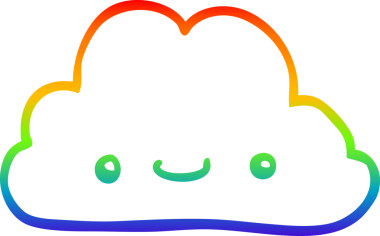 Gökkuşağı gradyan çizgisi bir insan tarafından çizilmiş şirin bir karikatür bulutu