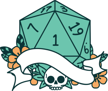 Retro Dövme Biçimi Doğal Bir d20 zar bir insan tarafından çizildi