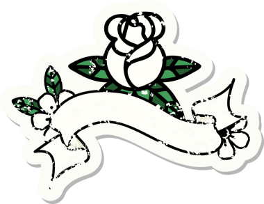 Bir insan tarafından çizilmiş tek bir gülün bayrağını taşıyan eski bir etiket.