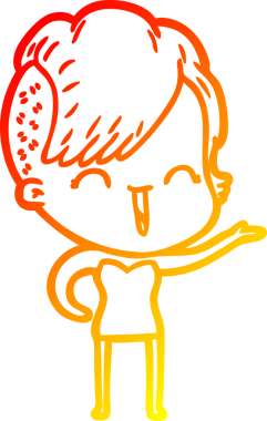 Bir insan tarafından çizilen mutlu bir hipster kızın çizgi çizimi.