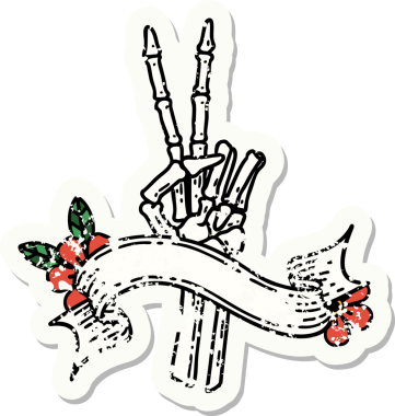 İskelet sancağıyla eski bir çıkartma. Bir insan tarafından çizilmiş barış işareti.