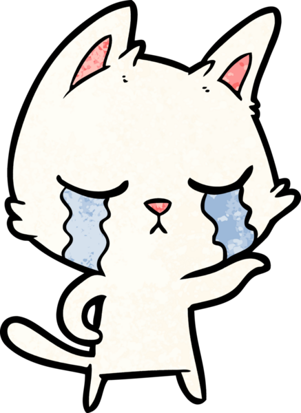 Bir insan tarafından çizilmiş ağlayan çizgi film kedisi.