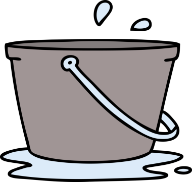 Bir insan tarafından çizilmiş su dolu çizgi film kovası.