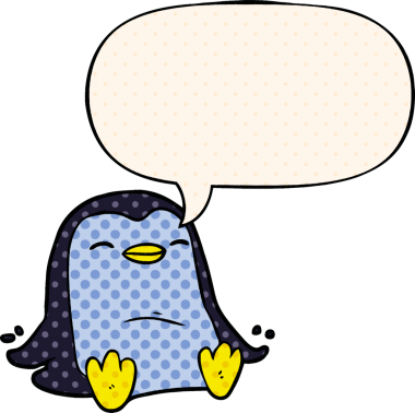 Bir insan tarafından çizilmiş çizgi roman tarzında konuşma balonu olan penguen çizgi filmi.