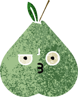 Bir insan tarafından çizilmiş yeşil bir armutun retro çizim tarzı karikatürü