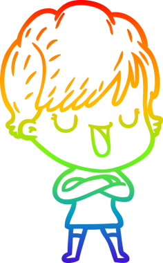 Gökkuşağı gradyan çizgi çizimi bir insan tarafından çizilmiş bir karikatür kadın