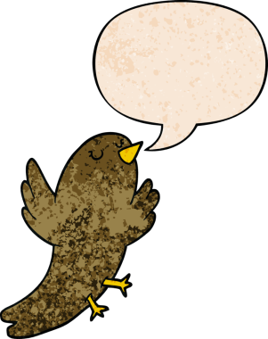 Konuşma baloncuğu olan karikatür kuşu insan tarafından çizilmiş eski doku.