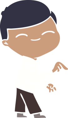 Bir insan tarafından çizilmiş düz renkli çizgi film gülümseyen çocuk.