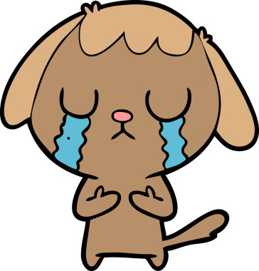 Bir insan tarafından çizilmiş şirin bir çizgi film köpeği ağlıyor.