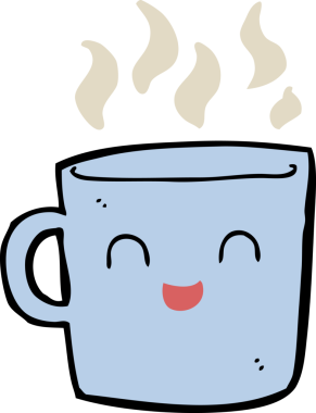 Bir insan tarafından çizilmiş şirin kahve fincanı karikatürü.