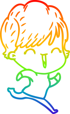 Gökkuşağı gradyan çizgi çizimi bir insan tarafından çizilmiş gülen bir kadın.