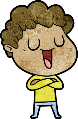 Bir insan tarafından çizilmiş gülen karikatür adam.