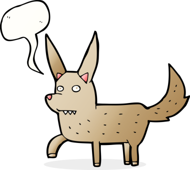 bir insan tarafından çizilmiş konuşma balonlu vahşi bir köpek.