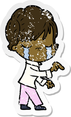 Bir insan tarafından çizilmiş ağlayan karikatürlü bir kadının sıkıntılı çıkartması.