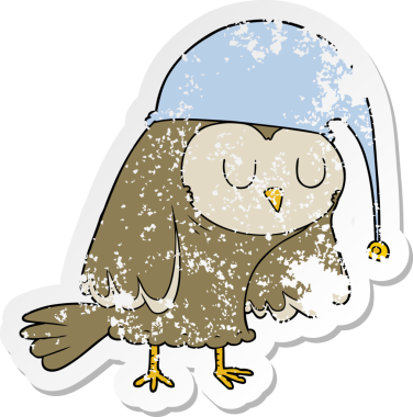 Çizgi film baykuşunun sıkıntılı çıkartması bir insan tarafından çizilmiş.