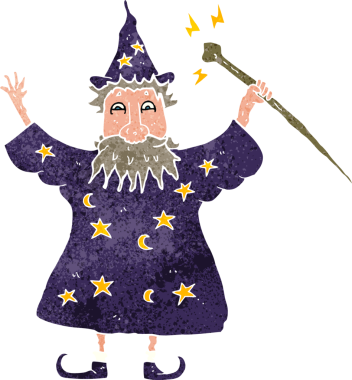 bir insan tarafından çizilmiş çizgi film sihirbazı