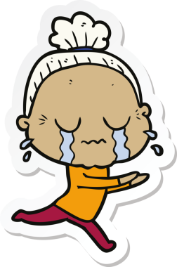 Bir insan tarafından çizilmiş, ağlayan yaşlı bir kadının çıkartması.