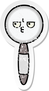 Bir insan tarafından çizilmiş sevimli bir çizgi film büyüteçinin sıkıntılı çıkartması.