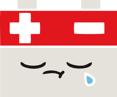 Bir insan tarafından çizilen araba aküsünün düz renkli retro karikatürü