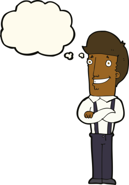 Bir insan tarafından çizilmiş düşünce baloncuğu olan gururlu bir adam.