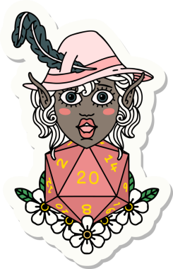 Bir insan tarafından çizilmiş 20 zarlı elf şair karakterinin çıkartması.