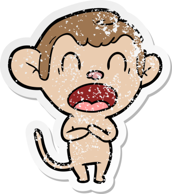 Bir insan tarafından çizilmiş esneyen bir çizgi maymunun sıkıntılı çıkartması.